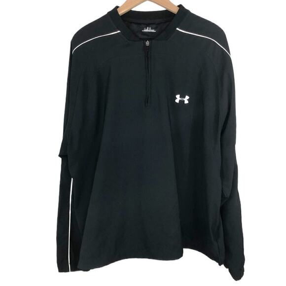 Under Armour Long Sleeve Black 1/4 Zip Pullover Jacket Sz L Side Zip Drawstring - Picture 1 of 4